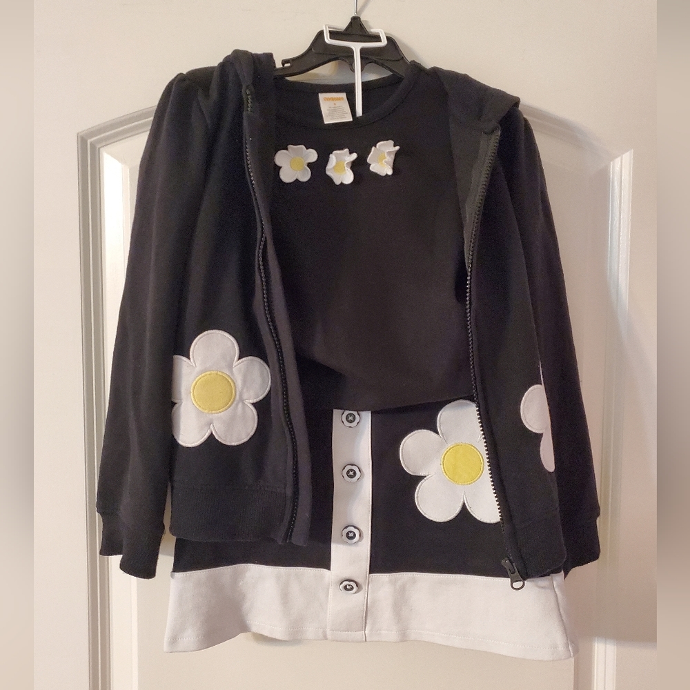 Oh so pretty! gymboree girls 3 piece, black, white yellow skirt set EUC
